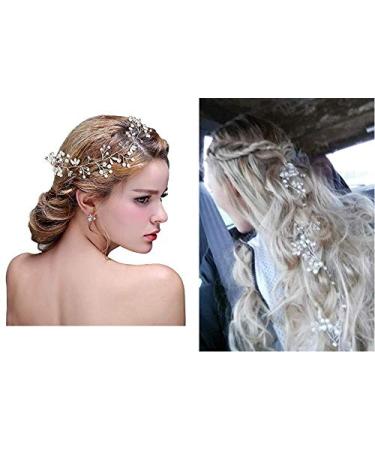 TQsuen Bride Wedding Crystal Hair Vine - 20 Pearl & Crystal Bridal Headband in Gold - Buy Online on GoSupps.com