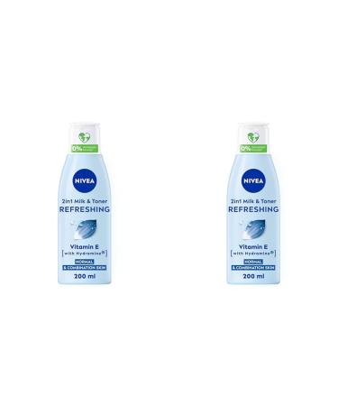 NIVEA 2in1 Cleanser & Toner (200 ml) Gentle & Caring Face Toner Refreshing Toner with Vitamin E Removes Residue and Make Up Cleansing Facial Toner (Pack of 2) 200 ml (Pack of 2)