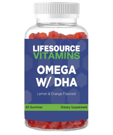 LifeSource Vitamins Omega 3 6 9 w/DHA - 60 Gummies - 100% Plant Based - Vegetarian - Kids Teens and Adults