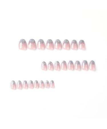 Buy Mouyouglow Short Round Nude Pink Silver Glitter Press On Nails | Full Cover Artificial Nails with Glue for Women - i26 - Buy Online on GoSupps.com