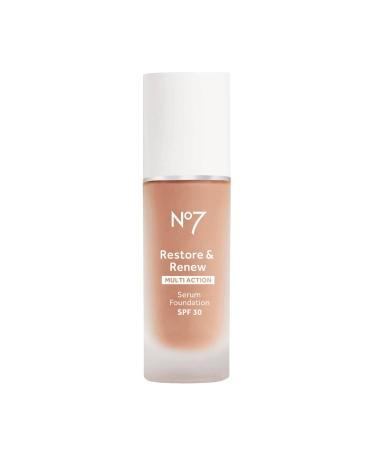 No7 Restore & Renew Multi Action Serum Foundation - Cool Beige - Liquid Foundation Makeup with Vitamin C  Vitamin E & Collagen for Face - Beauty Skin Serum Formula with Medium Coverage (30ml)