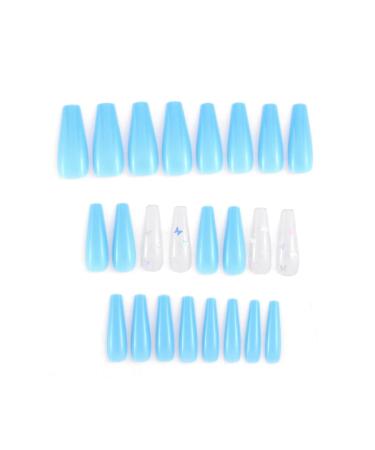 Sethexy Long Glossy Ballerina False Fingernails - Blue French Coffin Art Nail Tips | 24 Full Cover Press-On Nails with Butterfly Design for International Shipping - Buy Online on GoSupps.com