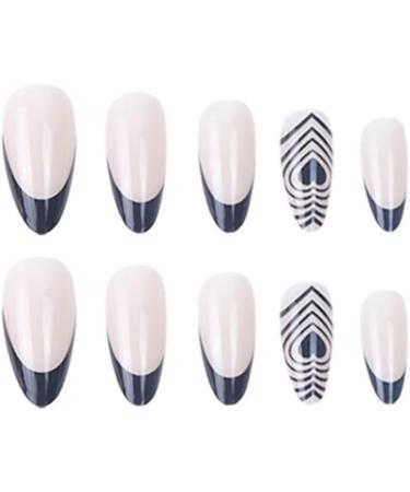 24 Pcs Heart Oval False Nails Short Black French Press on Nails - Funky Nude Fake Nails with Nail Glue - Almond Stick on Nails for Women - Nail Art Essential - Buy Online on GoSupps.com