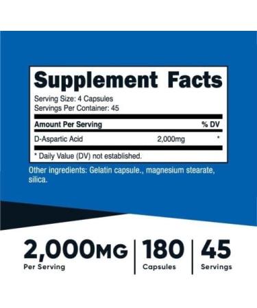 Abseits D-Aspartic Acid (DAA) Capsules - 2000mg Per Serving - 180 Capsules - Buy Online on GoSupps.com