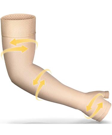 Ailaka Lymphedema Compression Arm Sleeve Single with Gauntlet for Men Women - 20-30 mmHg Medical Compression Arm Sleeve Full Arm Support Brace For Pain Relief, Swelling, Edema, Post Surgery Recovery Beige Large (Single)