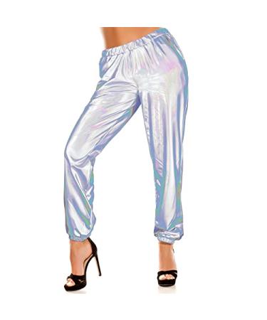 Hip Hop Women's Metallic Shiny Pants 70s Disco Punk Trousers Carnival Mardi Gras Halloween Festival Costume Rave Dance Party Silver