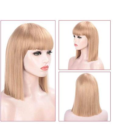 Hbingbing 12 Inch Blonde Bob Wig with Bangs | Short Straight Synthetic Wig - Heat Resistant Fiber - 4 Colors Available - Buy Online on GoSupps.com