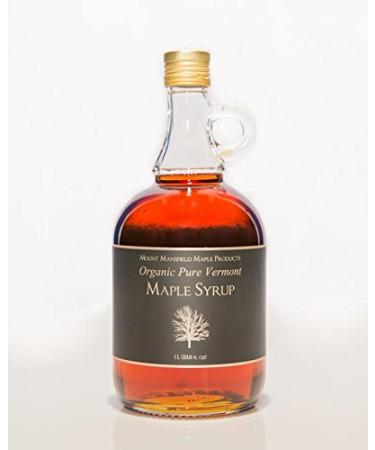 Mansfield Maple Certified Organic Pure Vermont Maple Syrup in Glass Bottles (Dark Robust (Vermont B), Liter) Dark Robust (Vermont B) 33.81 Fl Oz (Pack of 1)
