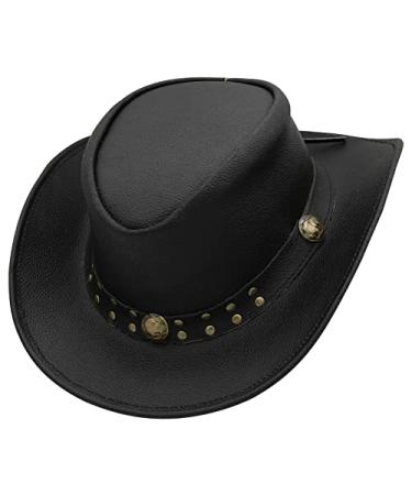 SideWinder Australian Cowboy Leather hat Unisex Adult for Men and Women Shapeable Outback Western Style Wide Brim Medium Black