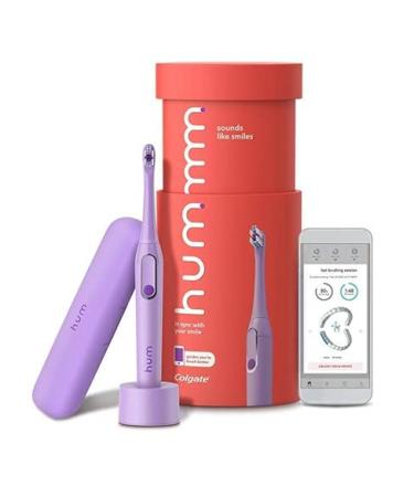 hum by Colgate Smart Electric Toothbrush Kit, Rechargeable Sonic Toothbrush with Travel Case, Purple Original (1 Refill Head) Purple