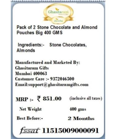 Jaiccha Ghasitaram Diwali Gifts Chocolate - Pack of 2 Stone Chocolate and Almond Pouches Big 400 GMS with 2 T-Lites - Buy Online on GoSupps.com