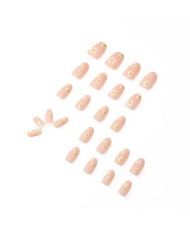 YoYoee 24 PCS Nude Almond Press on Nails - Cute Daisy False Nails for Women and Girls - Buy Online on GoSupps.com