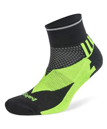 Balega Enduro Reflective Arch Support Performance Quarter Athletic Running Socks for Men and Women (1 Pair) Large Black/Neon Green