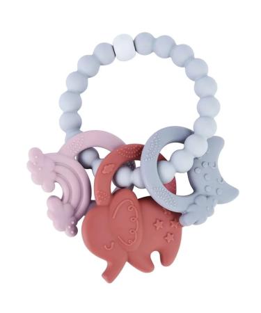 Baby Teething Toy Teething Ring Silicone Plastic (Moon Rainbow Elephant BPA-free) 1 Piece (Mauve Purple Lead)