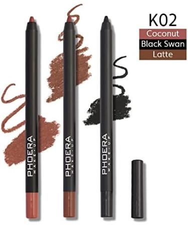 AQUAPURITY PHOERA 3Pcs Long Lasting Lip Liner and Eye Liner Set - Matte Waterproof Pencil for Women and Girls (K02) - Buy Online on GoSupps.com