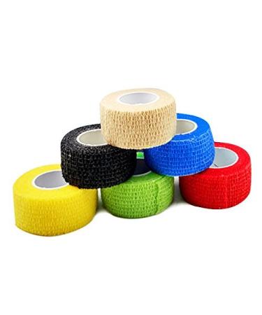 Self Adherent Wrap Tape Medical Cohesive Bandages Flexible Stretch Athletic Strong Elastic First Aid Tape for Sports Sprain Swelling and Soreness on Wrist and Ankle Colorful 6 Pack 1Inch X 5Yards 1 Inch (Pack of 6) Multi...