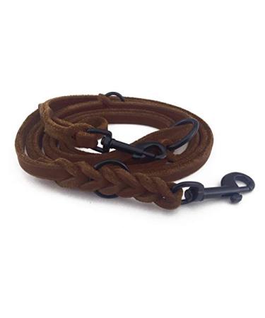 Fat leather Gleine 3-way adjustable leather line braided for dogs 96 models to choose from (3m x 10mm brown black matte hook) 3m x 10mm brown black matt hook