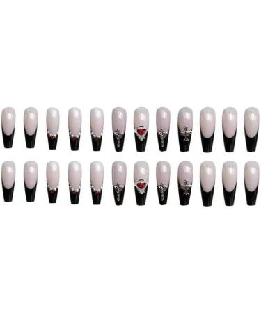 MENILITHS 24Pcs/Set Long False Nails French Black Planet Diamond False Nails Acrylic Fake Nails Full Cover Nails Tips Artificial Finger Manicure for Women and Girls - Buy Online on GoSupps.com
