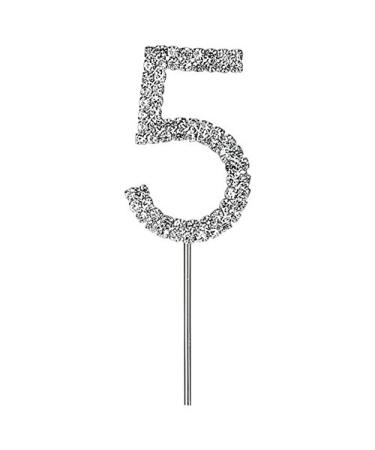 Sparkly Diamante Cake Topper Number (5th Silver)
