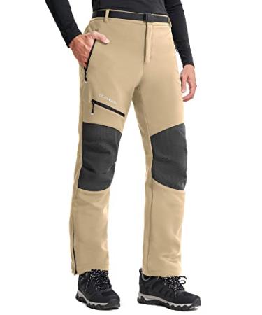 Ewedoos Snow Pants Men Waterproof Fleece Lined Ski Pants Men's Insulated Winter Snow Pants With Zipper Bottom Leg XX-Large 32" - Regular Length Khaki