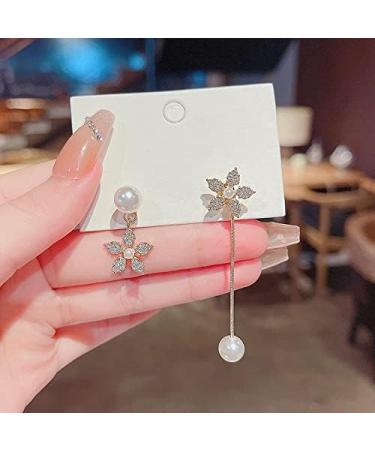 Earrings for Women Ladies Earrings Asymmetric Rhinestone Flower Drop Earrings Women Fashion Gold Color Long Pendant Earrings Wedding Jewelry Fashion Earrings Earrings for Women - Buy Online on GoSupps.com