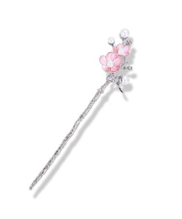qbodp 2 Pieces Hair Sticks Barrettes for Women Chinese Hair Chopsticks for Buns Pearl Flower Decorative Chopsticks Hair Accessories Vintage Traditional Classical Style Hair Pins Stick Pink