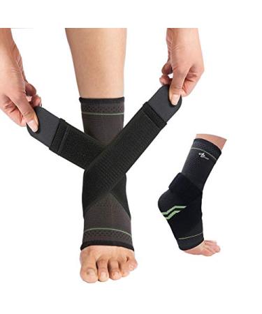 ABIRAM Foot Sleeve (Pair) with Compression Wrap Ankle Brace For Arch Ankle Support Football Basketball Volleyball Running For Sprained Foot Tendonitis Plantar Fasciitis Green X-Large