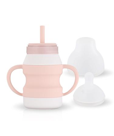 Kikonk Sippy Cups  Toddler Cups with Straw  Food Grade Silicone Sippy Cups  2 type of spout  Spill-Proof  Removable Handles  BPA Free (Pink)  5.5 x 4.3 x 2.3 inches (SC001)