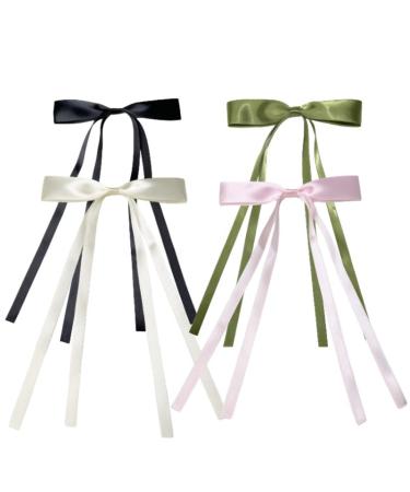 XUHENGXINX Cute Bow Hair Clips Set of 4 | Hair Accessories | Suitable for Women and Girls | Pink/White/Black/Green | Secure & Comfortable