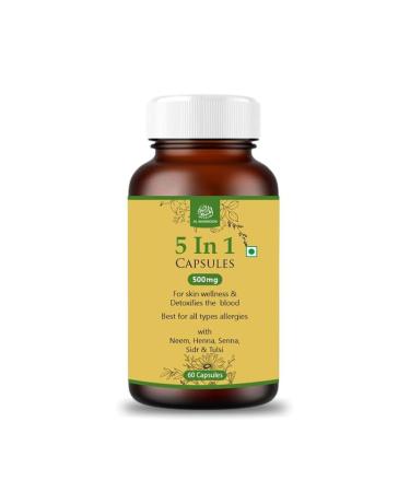 Only Organics Al Masnoon 5 in 1 Herbal Wellness Capsules with Neem Henna Senna Sidr Tulsi for Skin Health and Blood Detox 500mg 60 Capsules