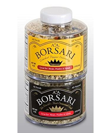 Borsari Seasoned Salt Combo - Original & Cracked Pepper Seasonings - Gourmet Sea Salt Blends - Gluten Free - Set of 2 Shaker Bottles 3-4 oz - Buy Online on GoSupps.com