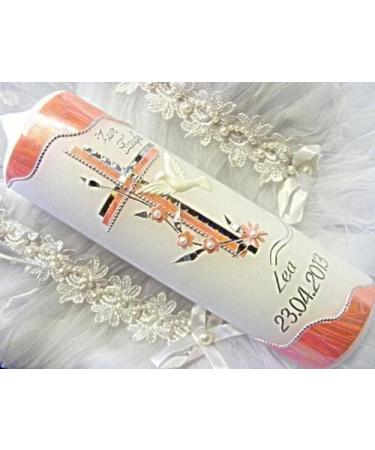 Baptism & Communion Candle for Boys & Girls | Kerzenzauber Lusine 250/70 mm VT-12 | White-Pink | Self-Labeling Accessories - Buy Online on GoSupps.com