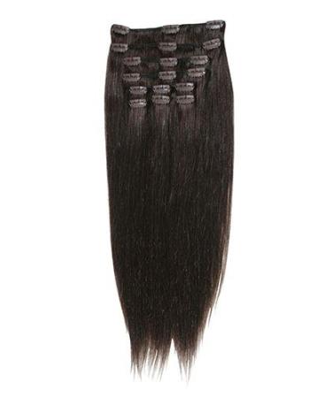 18" Full Head Clip in Hair Extensions Straight 10 pieces 120 grams Human Synthetic Mix (#2 Darkest Brown)