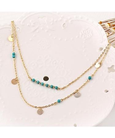 Boho Turquoise Double Pendant Necklace - Handmade Gold Necklace for Girls and Ladies (Style 1) - Buy Online on GoSupps.com