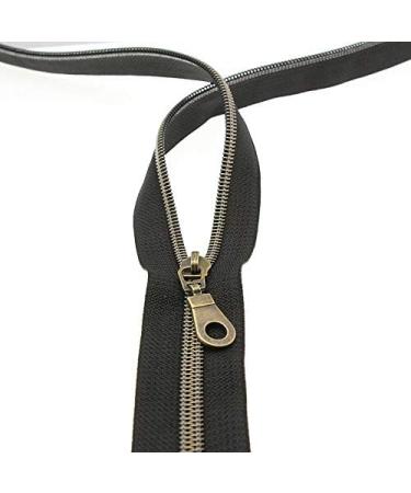 5 Yards Metallic Nylon Coil Zippers with Antique Brass Teeth and Pulls Sliders - DIY Sewing Crafts - SHUNLI Antique Brass-Black - Buy Online on GoSupps.com