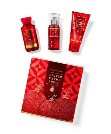 Bath and Body Winter Candy Apple Mini Gift Box Set - Ultimate Hydration Body Cream (2.5 oz) Body Wash (3 fl oz) and Fine Fragrance Mist (2.5 fl oz) Arranged Inside a Decorative Gift Box