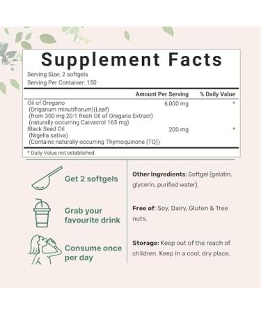 Oil of Oregano Softgels 2 in 1 6000mg Oil of Oregano with Black Seed Oil 200mg Oregano Oil Supplement Non-GMO Gluten Free 300 Capsules (1) - Buy Online on GoSupps.com