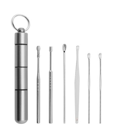 HHOP 6pcs/Set Ear Cleaner Kits Stainless Steel Earpick Wax Remover Curette Ear Pick Ear Cleaner Spoon Spiral Ear Clean Tool