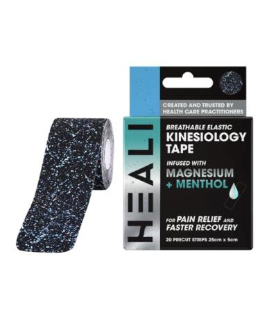 Heali Precut Kinesiology Tape Infused with Magnesium & Menthol - Roll - 20 Strips - 2" x 10" (5cm x 25cm) - Synthetic Silk Latex Free Strong Adhesive to Last 4-7 Days -Splatter Paint Design