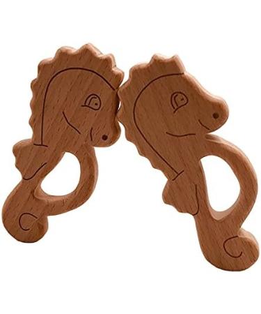 Wendysun 5pcs Cartoon Wood Teether - Natural Animal Hippocampus Shape Baby Teething Toy - Buy Online on GoSupps.com