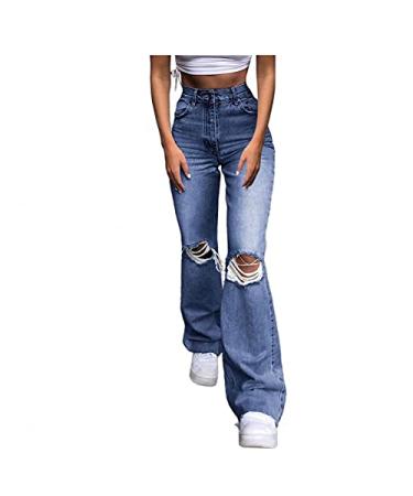 Uninevp Ripped Jeans for Teen Girls Baggy Hole Jeans Women High Waisted Wide Leg Straight Denim Streetwear Fashion Pants