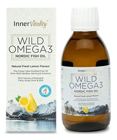 Omega 3 Fish Oil Liquid - Natural Fresh Lemon Flavour with NO Fishy Taste High Strength DHA/EPA - 200ml Made from Wild Caught Nordic Fish Oil | 3rd Party Tested for Purity - Inner Vitality 200 ml (Pack of 1)