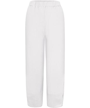 QWENTMTNTY Plus Size Cotton Linen Capris Pants for Women - D-white 3X-Large - Buy Online on GoSupps.com