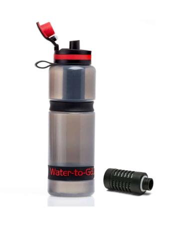 WATER TO GO Water Purifier Filter Bottle - Perfect for Hiking Camping Travel and Survival 25 Fluid Ounce (75cl) Grey with Red