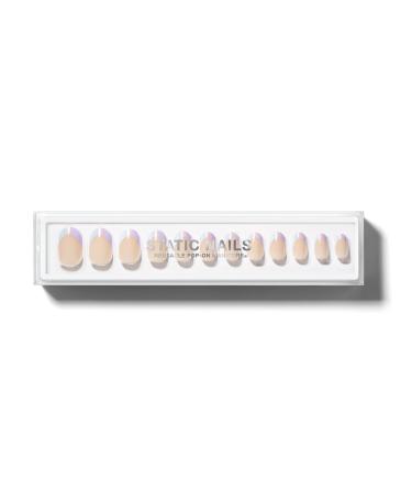 Static Nails Reusable Pop-On Manicure Set Non-Damaging Glue-On Nails (Blended French Sky Round) - False Nails with Static Nail Glue Nail Set Fake Acrylic Press On Nails