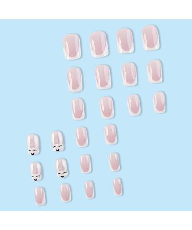 French Tip Press on Nails - Short Square Press On Nails with Nail Tips Cartoon cute rabbit white edge French fake nails press on nails Acrylic False Nails Cute Artificial Nails - Buy Online on GoSupps.com