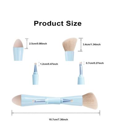 Portable 4-in-1 Aoowu Makeup Brush Set - Double-Sided Cosmetic Brushes for Concealer Eyeshadow Rouge & Foundation - Blue - Buy Online on GoSupps.com