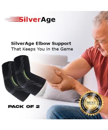 SilverAge Elbow Support for Gym | Elbow Brace for Pain Relief | Compression Sleeves for Tendonitis | Robotic Solution for Volleyball & Cricket - Medium (Free 10ml Oil - Buy Online on GoSupps.com