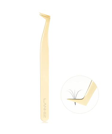 LANKIZ Eyelash Extension Tweezers, Professional Boot Tweezer L Angled Tips for 3D-5D Individual Volume Fan Making Precision Lash Extensions Volume Tweezer Tool-Boot 08A Set 1-G08A