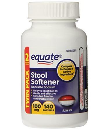 Equate Colace TwinPack 280 - Two bottles 100mg 140 Capsules Compare to Colace by Equate